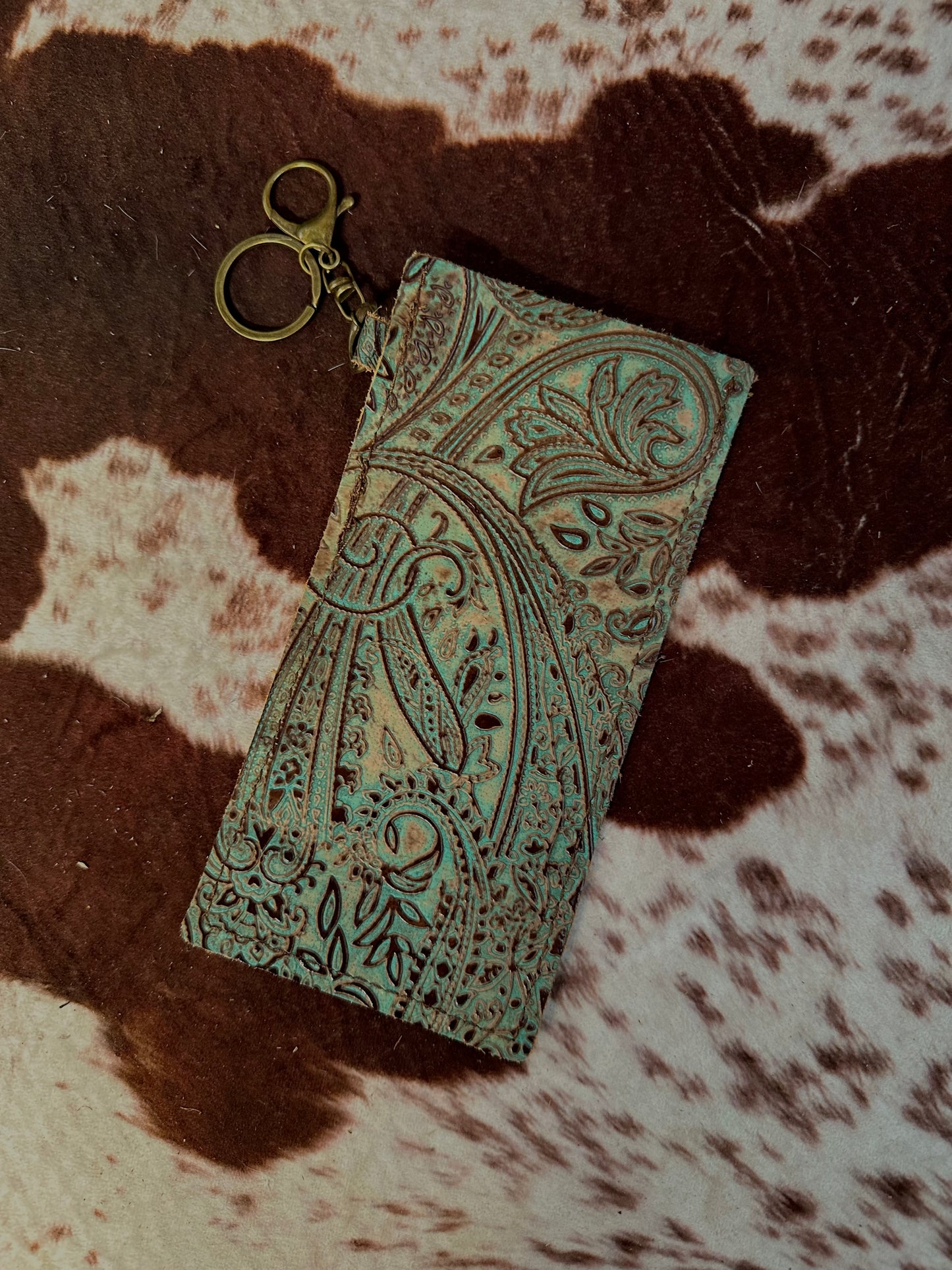 Embossed Leather Sunglasses Case With Keychain