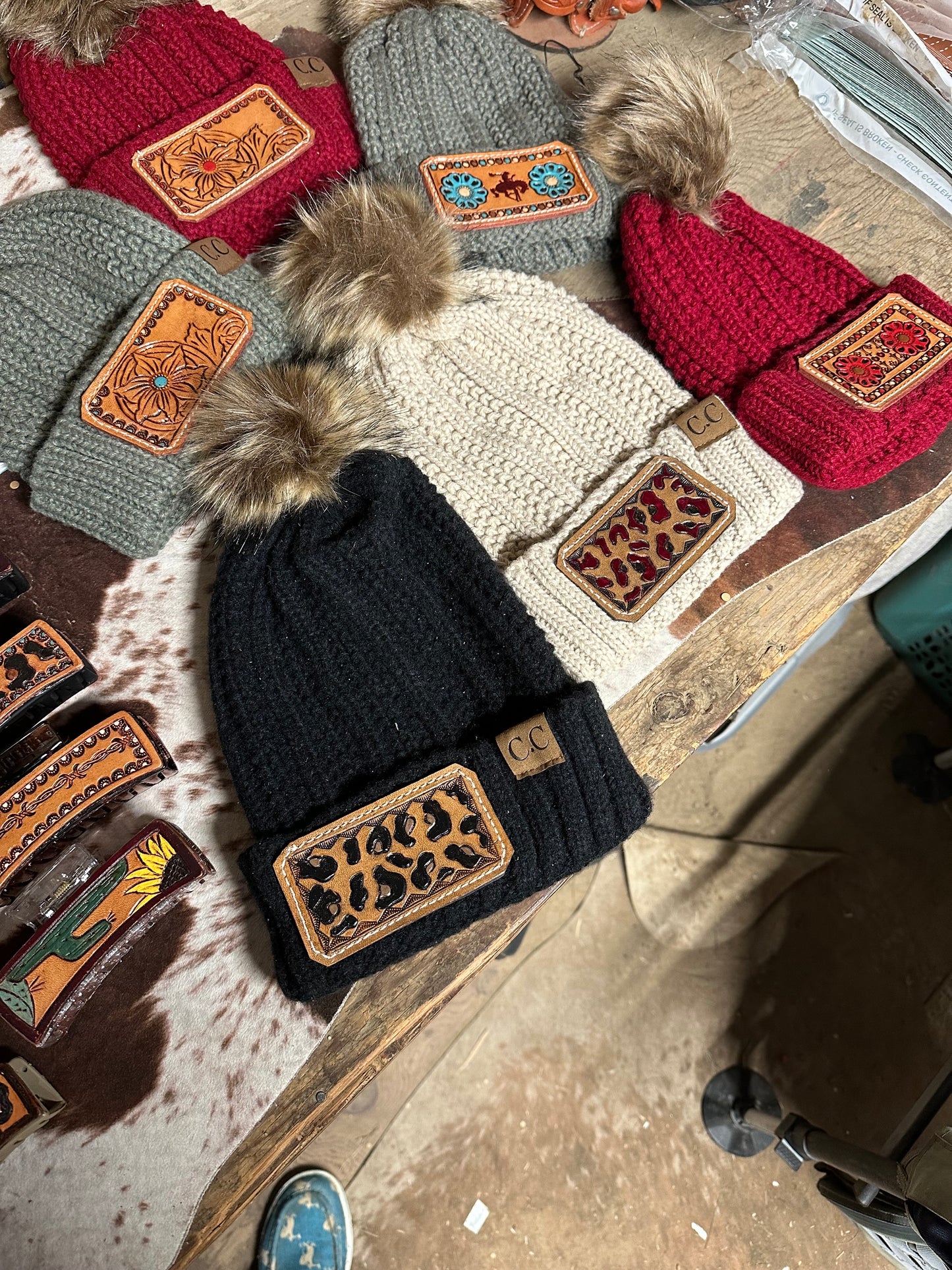 Leather Patch Beanies