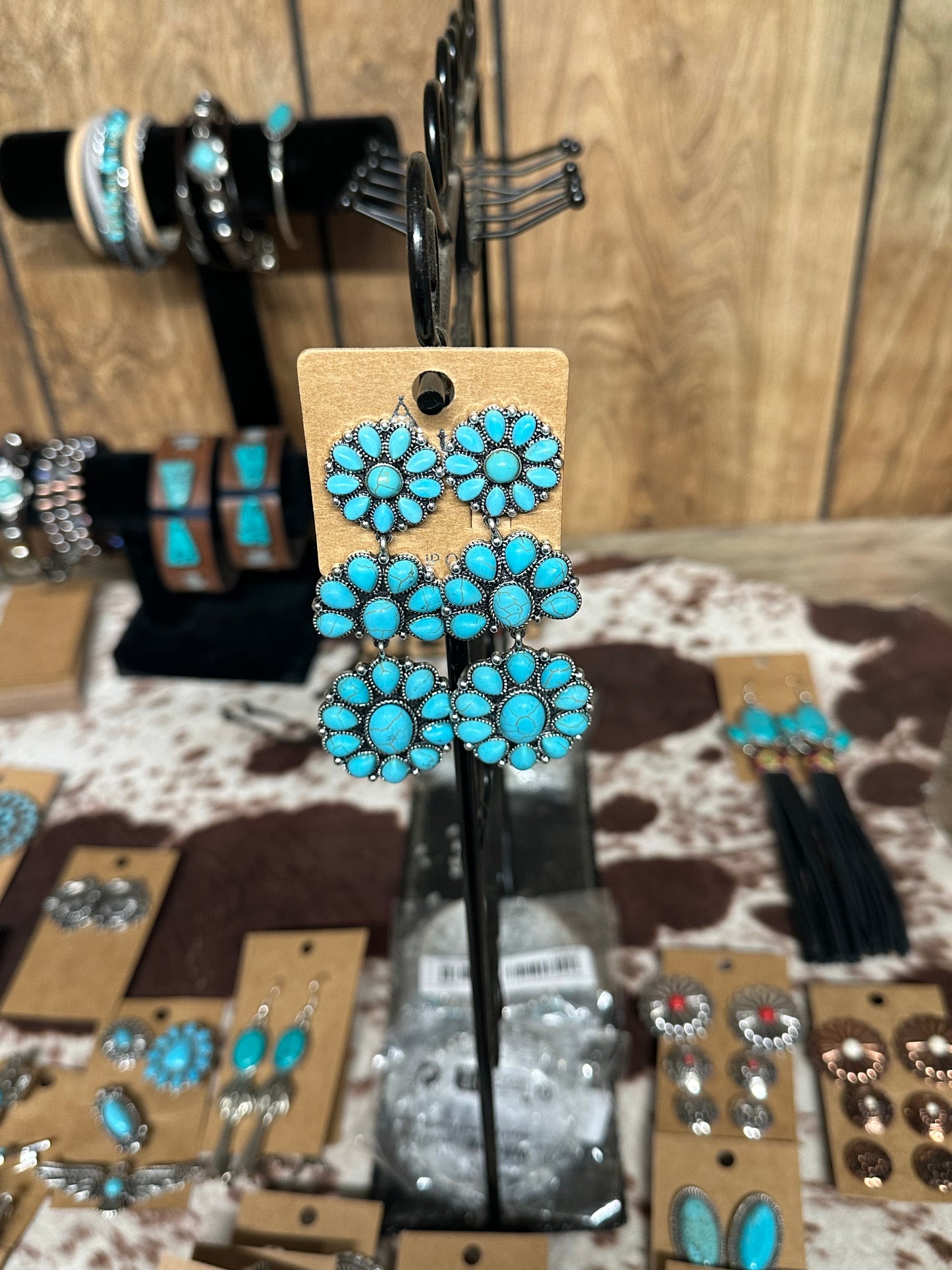 Three Tier Turquoise Clip On Earrings