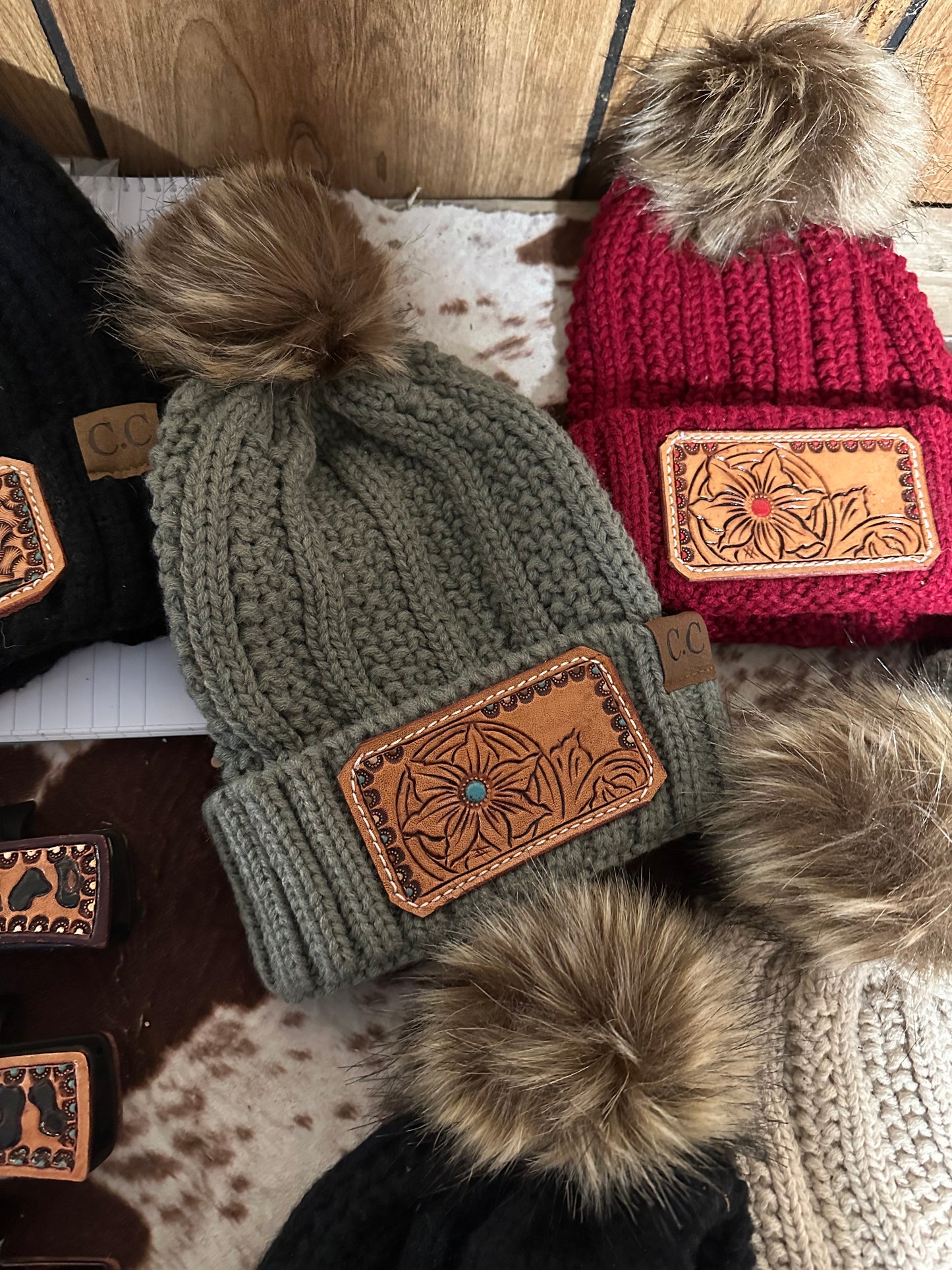 Leather Patch Beanies