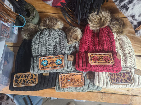 Leather Patch Beanies