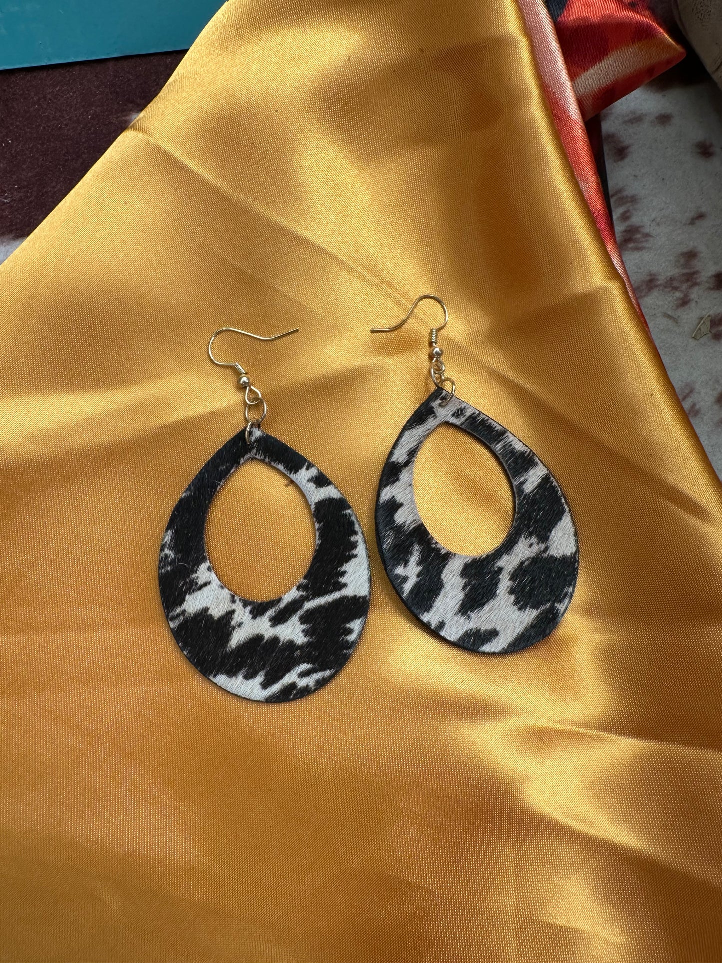 Black/White Cowhide Hoops