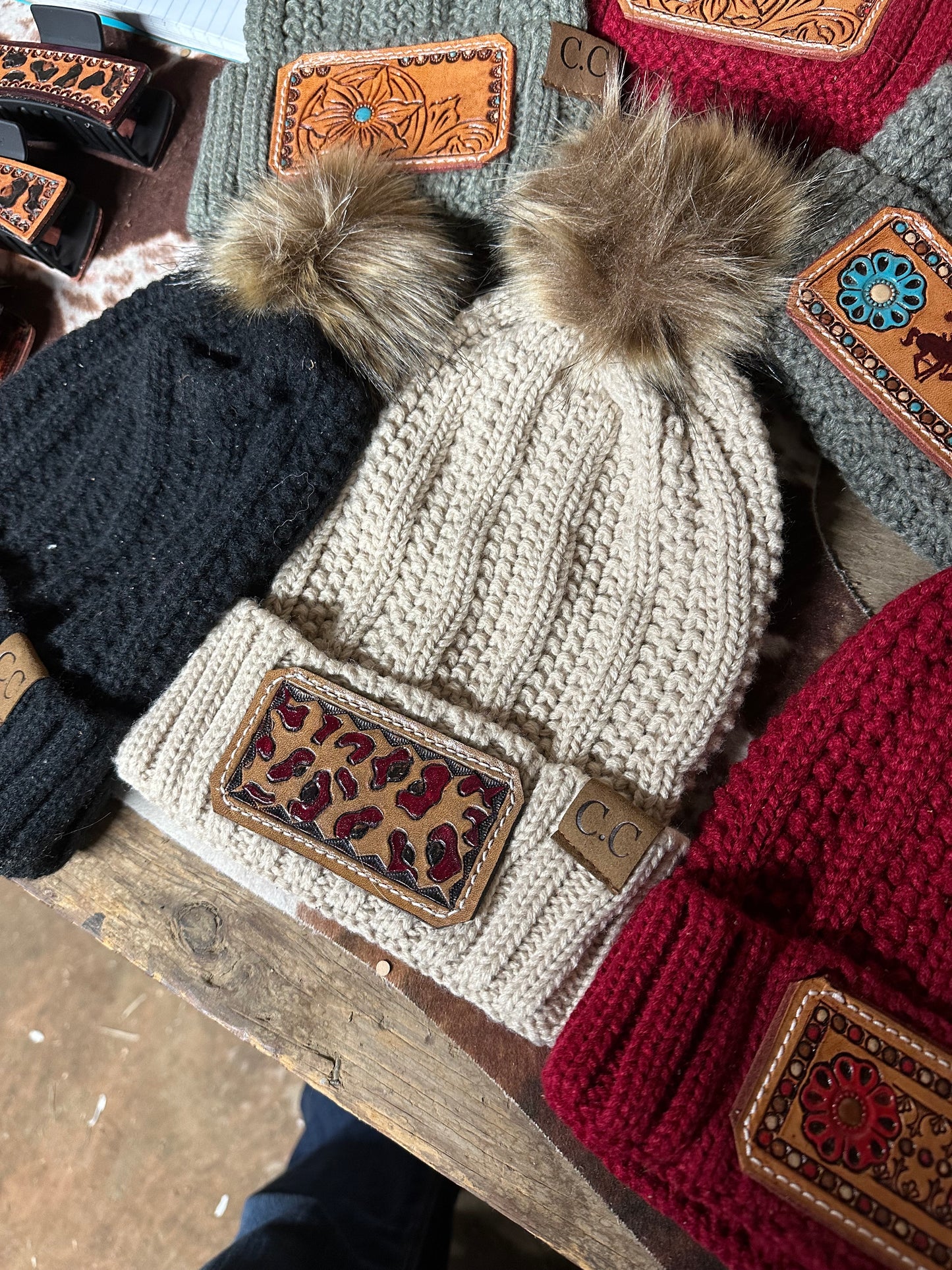 Leather Patch Beanies