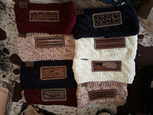 Leather Patch Winter Headbands