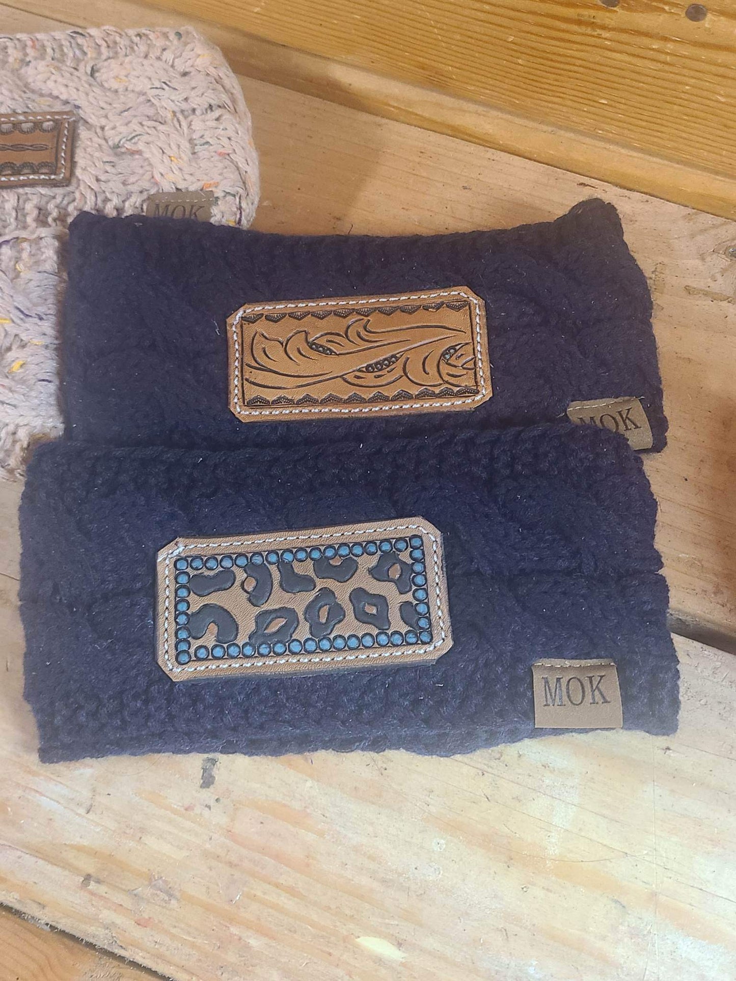 Leather Patch Winter Headbands