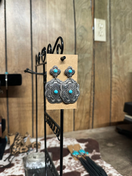 Aztec Silver Turquoise Earrings