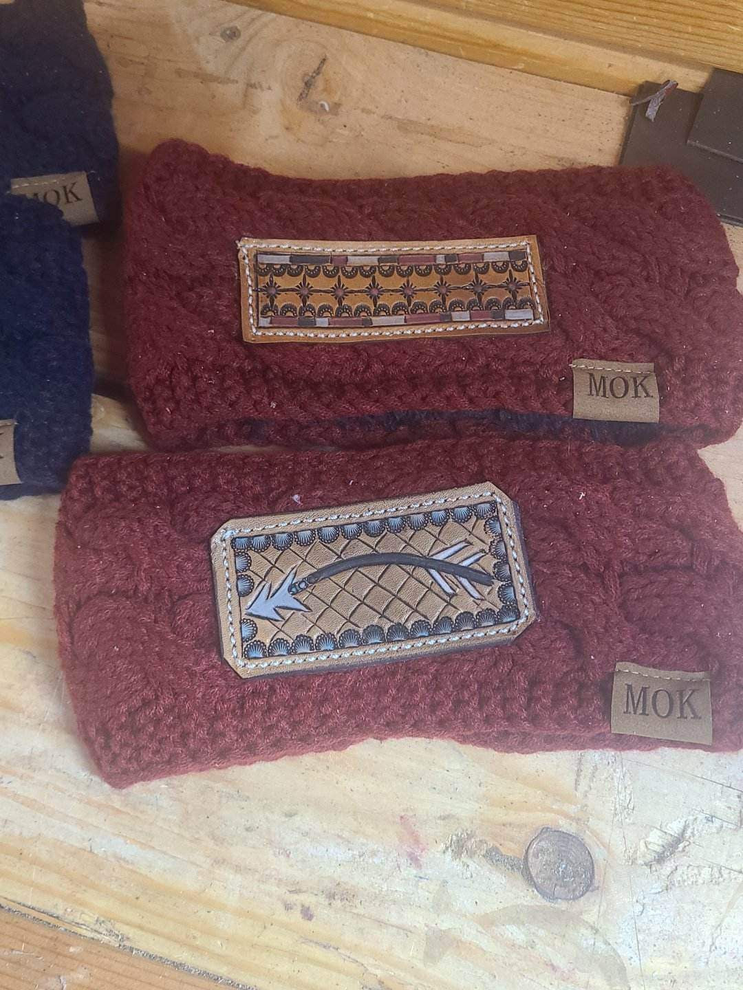 Leather Patch Winter Headbands