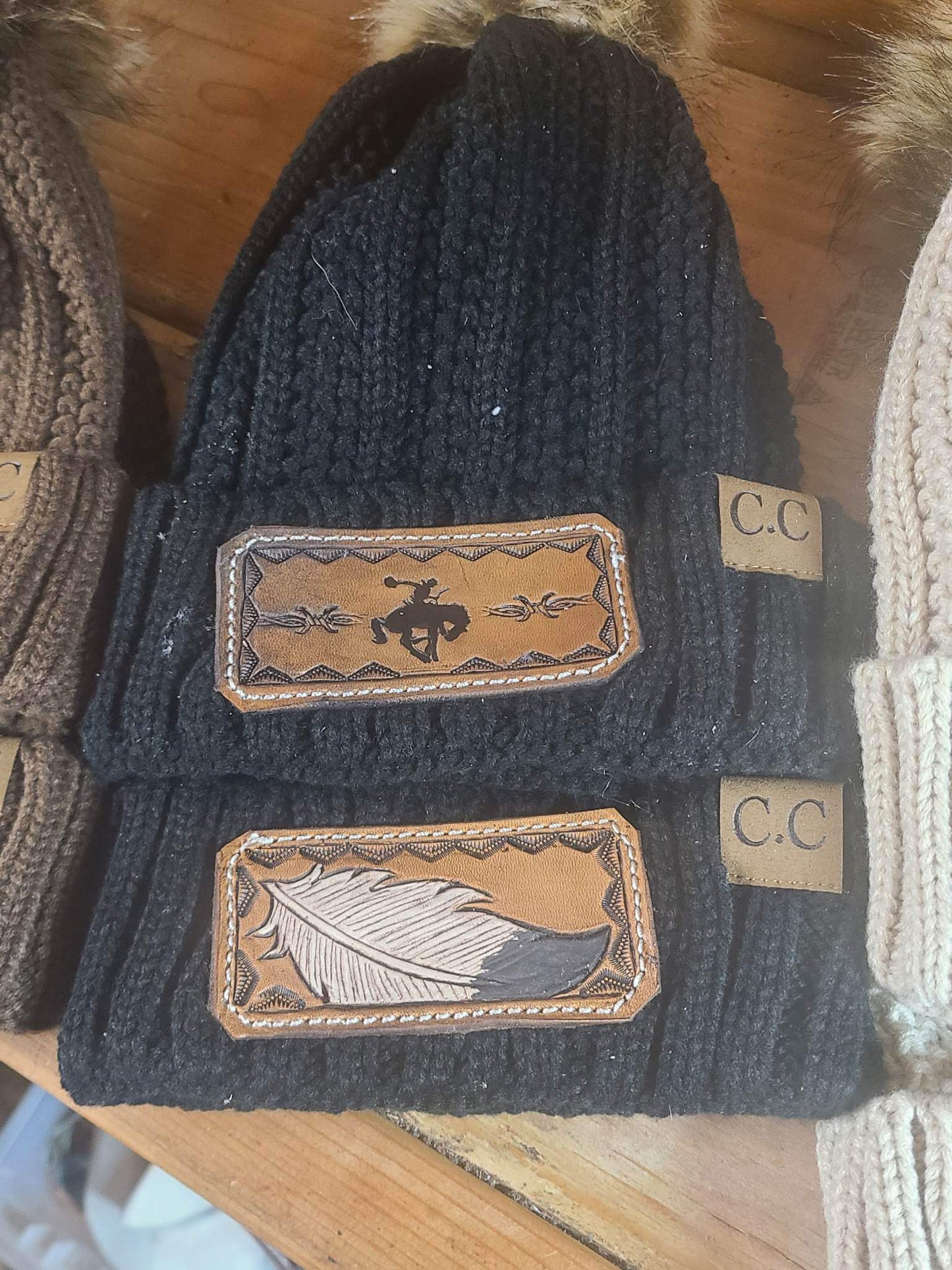 Leather Patch Beanies