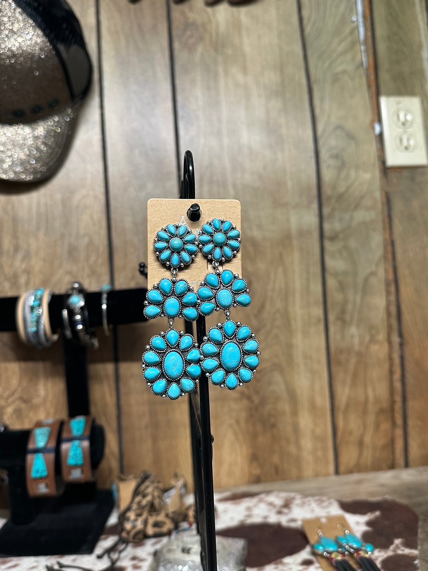 Three Tier Turquoise Clip On Earrings