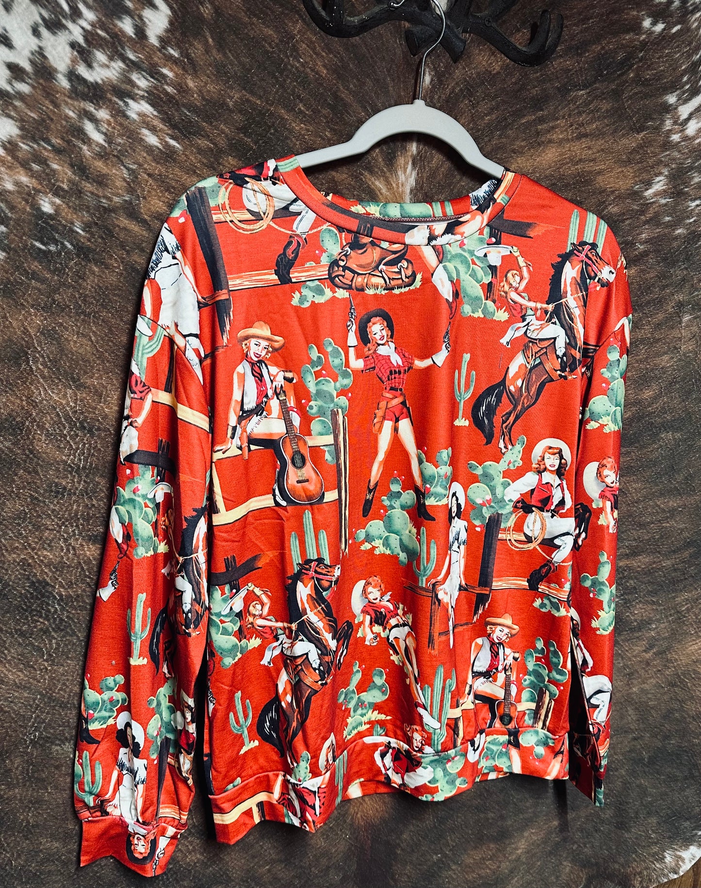 Red Headed Cowgirl Long Sleeve Shirt