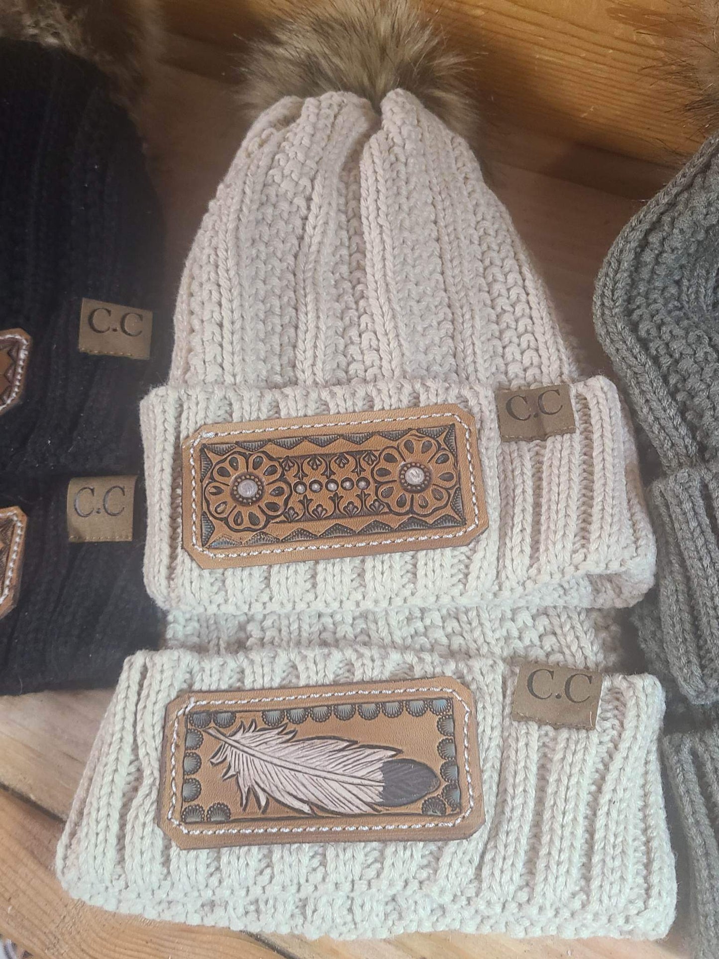 Leather Patch Beanies