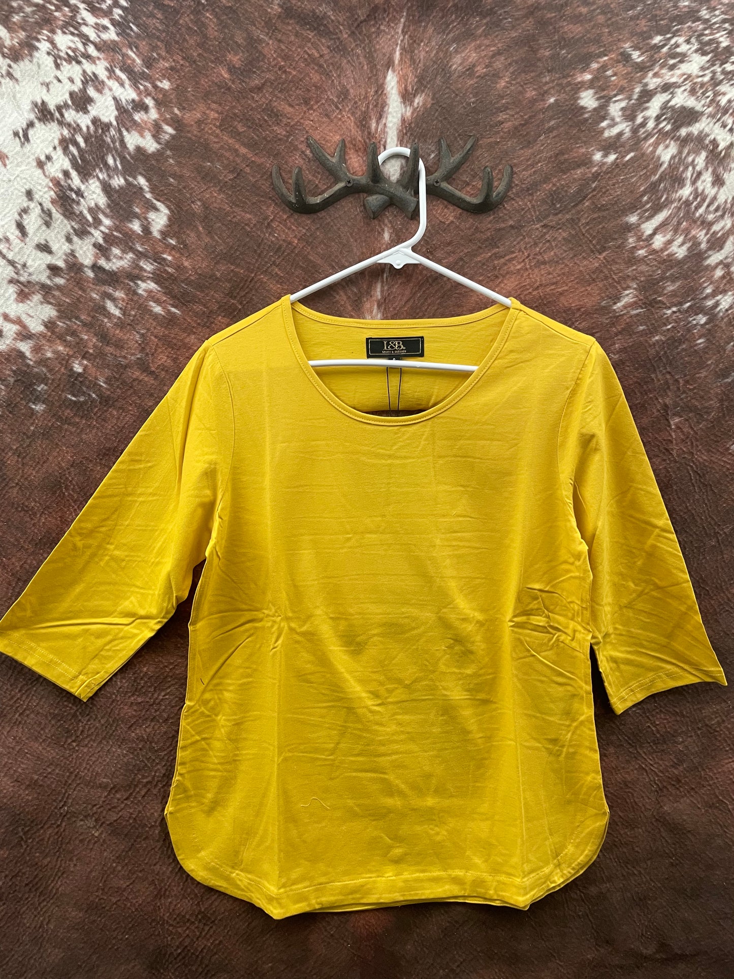 Mustard Shredded Back 3/4 Sleeve Top