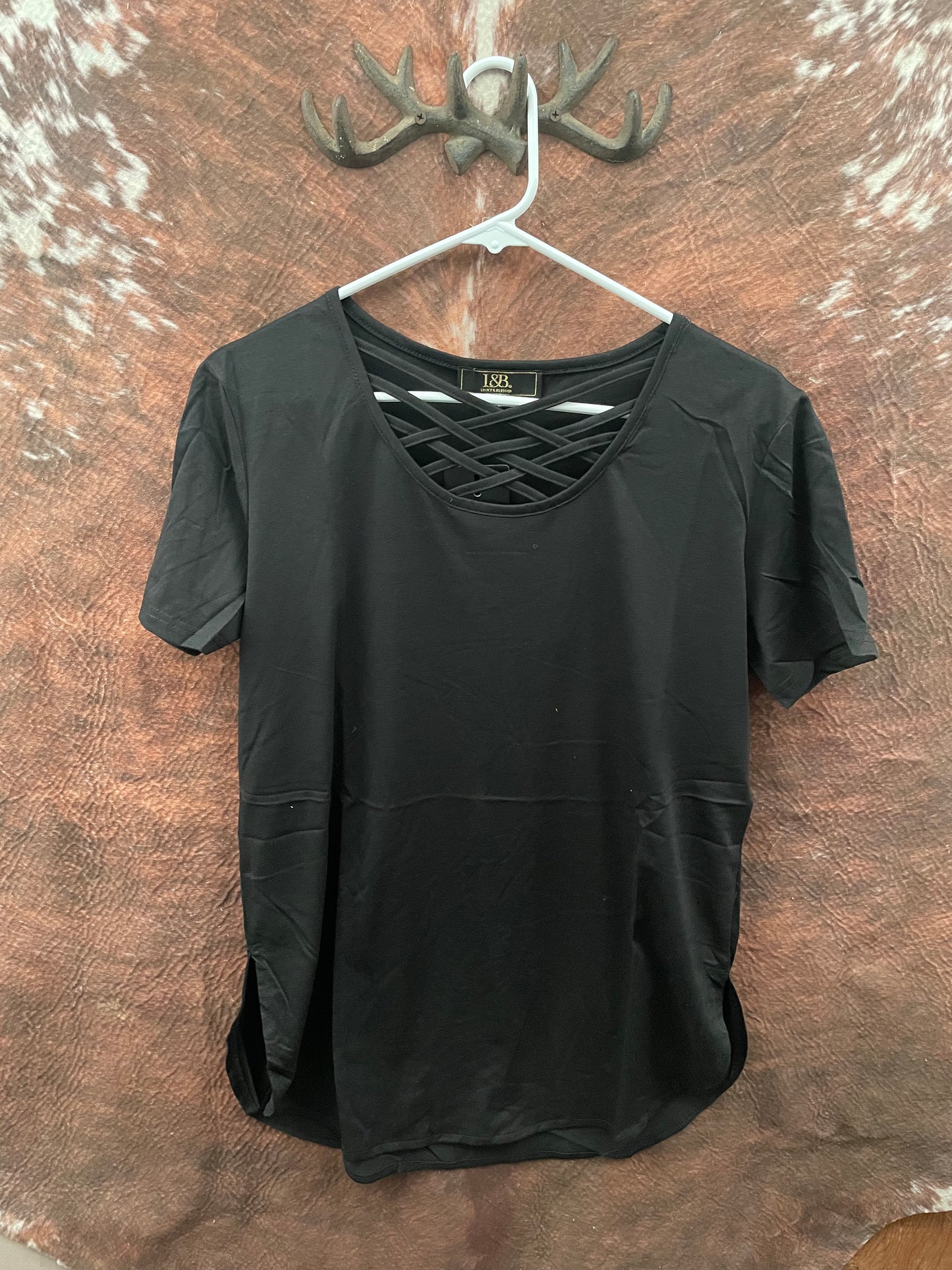 Essentials Black Caged Chest Tee